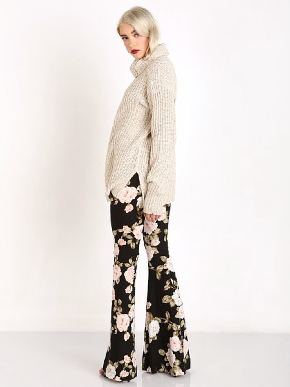 show me your mumu bam bam flare rose pants black, pink sage - long inseam